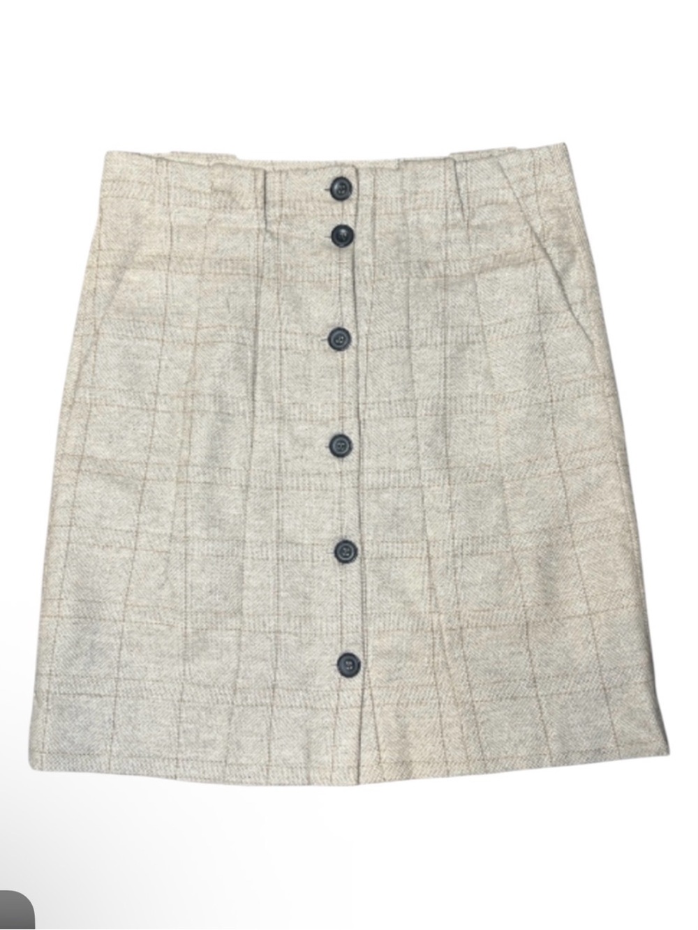ZARA Beige Plaid Wool Blend Button-Front Skirt Size M